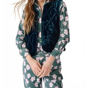 NEW LANHTROPY waves velvet quilted vest in teal